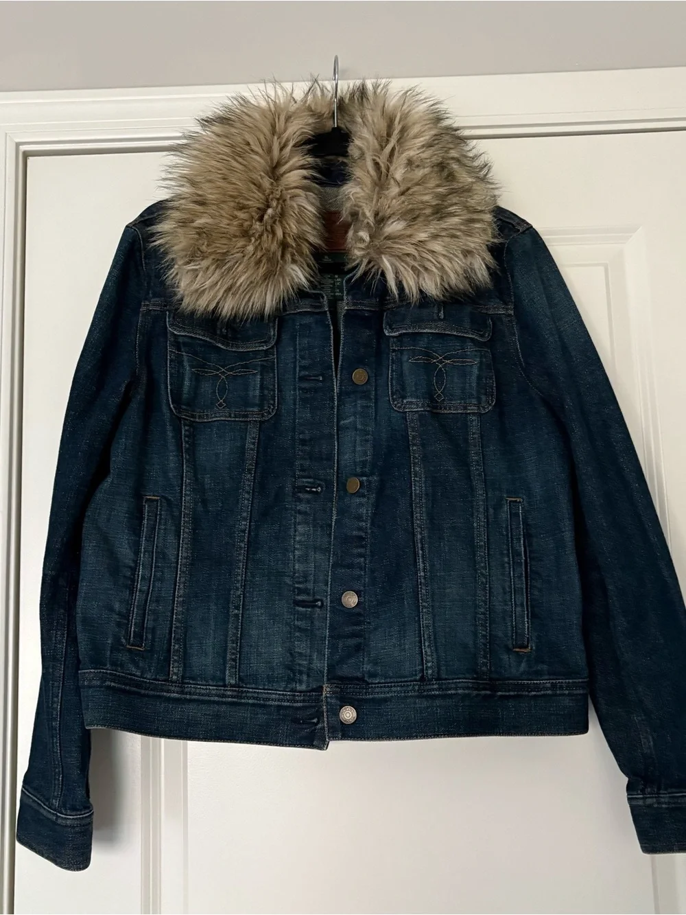 Ralph Lauren Jeans Co. Women’s Faux Fur Collar Dark Denim Jacket - Picture 8 of 11